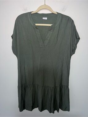Lascana Gray Green V-Neck Short Sleeve Peplum Dress Lightweight Summer